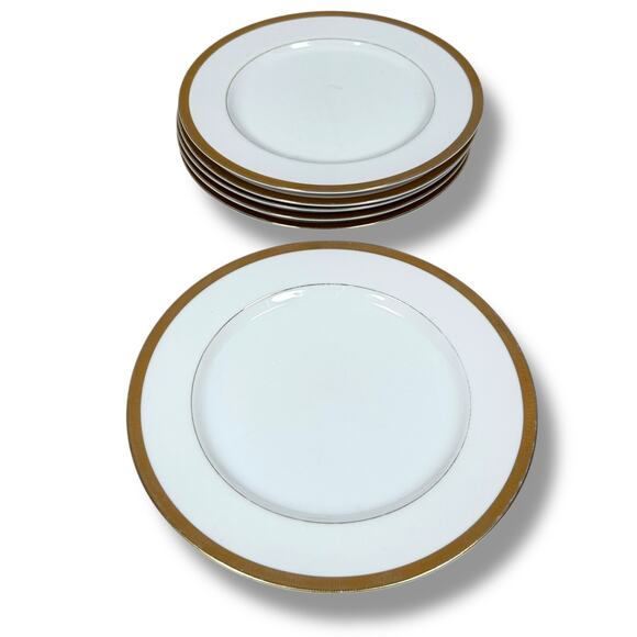 Yamaka Cartier 2895 Dinner Plates 10.5" White Gold Trim Fine China Lot of 6 - Picture 1 of 11